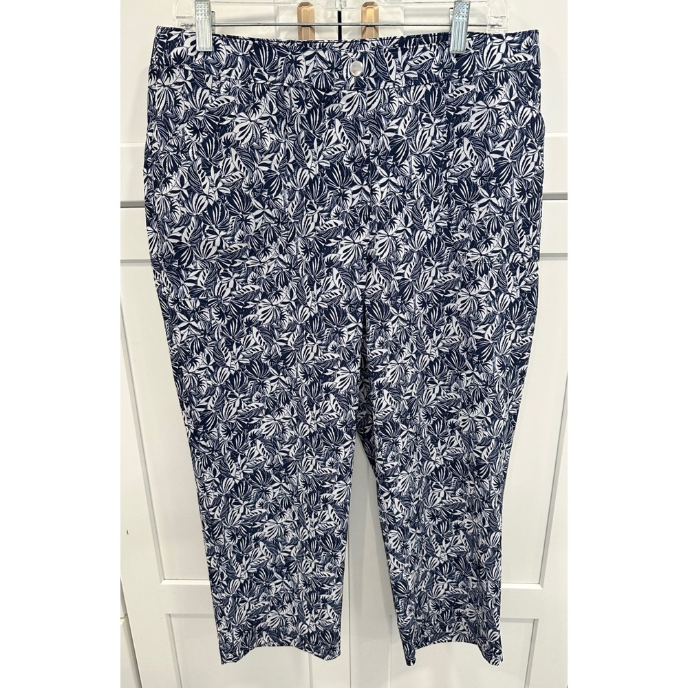 Weekends‎ by Chicos Womens Size 10 Navy White Leaf Print Cropped Pants